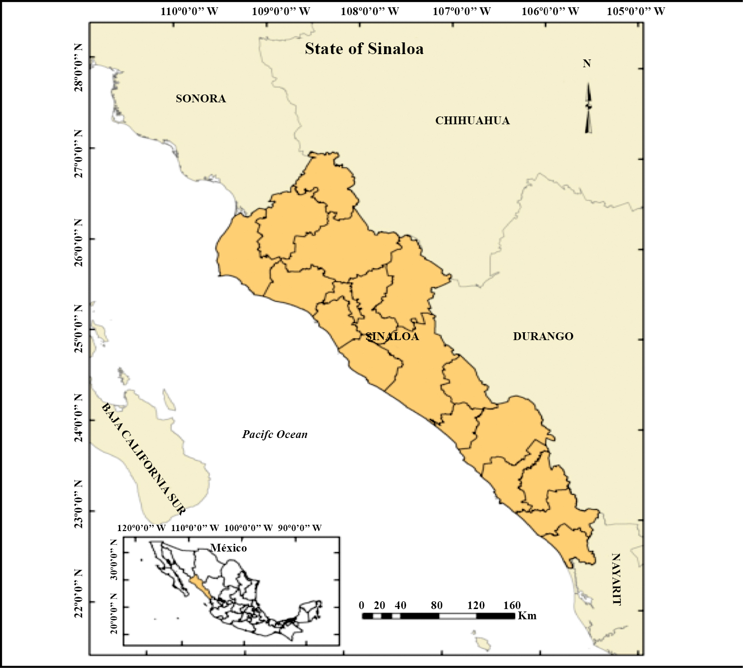Ubicación geográfica del estado de Sinaloa