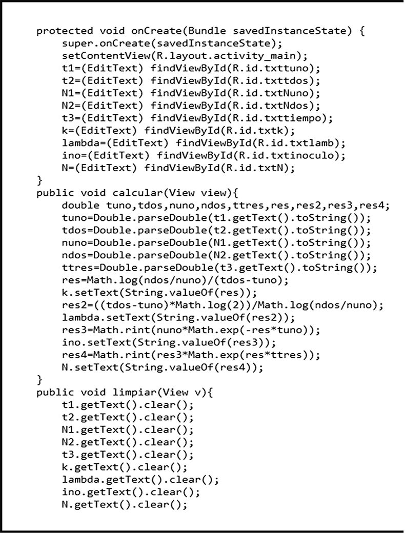 Parte del código Java de la aplicación