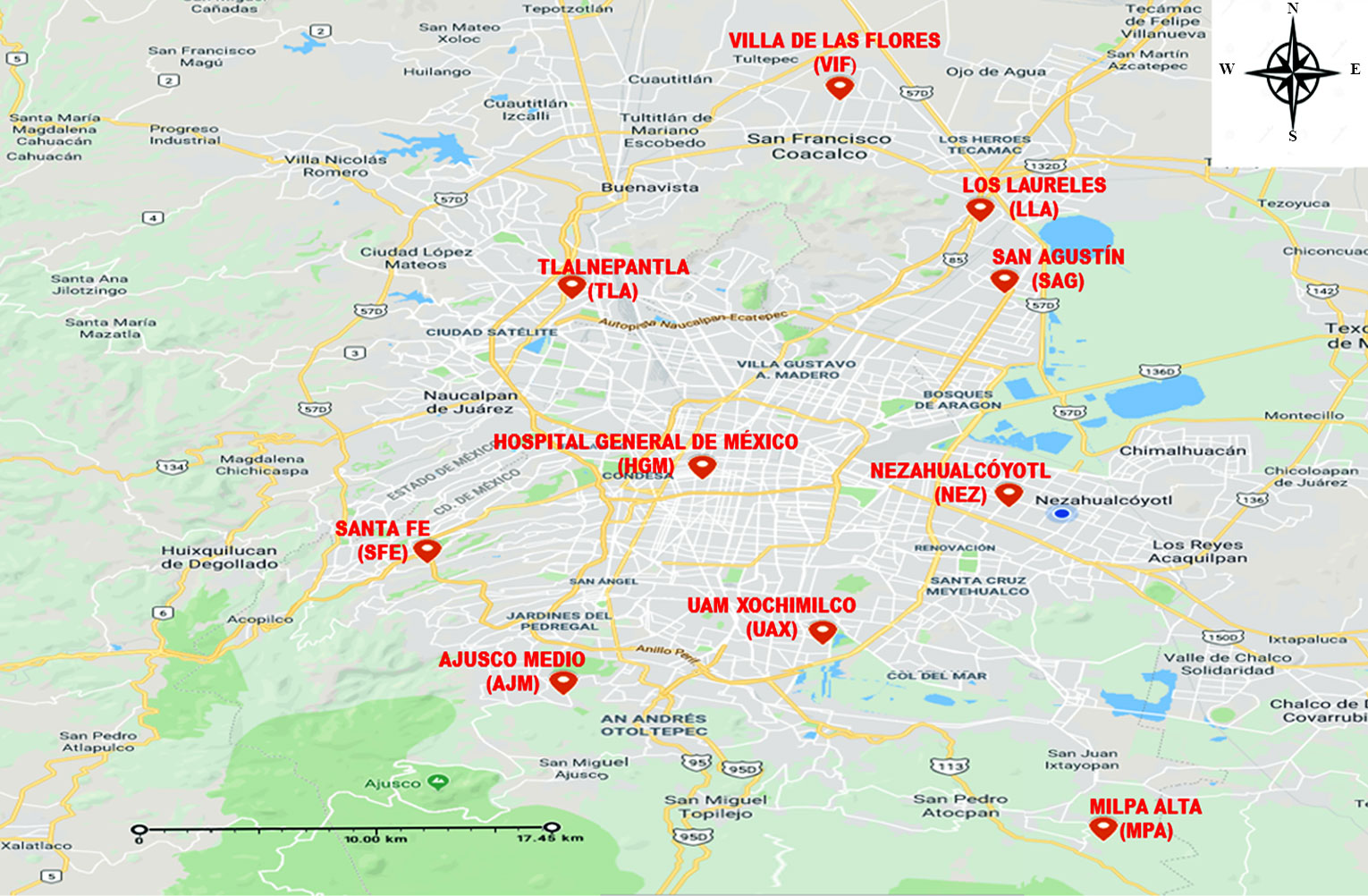 Estaciones de monitoreo de emisión de partículas y gases contaminantes cuyos datos se analizan en este trabajo 