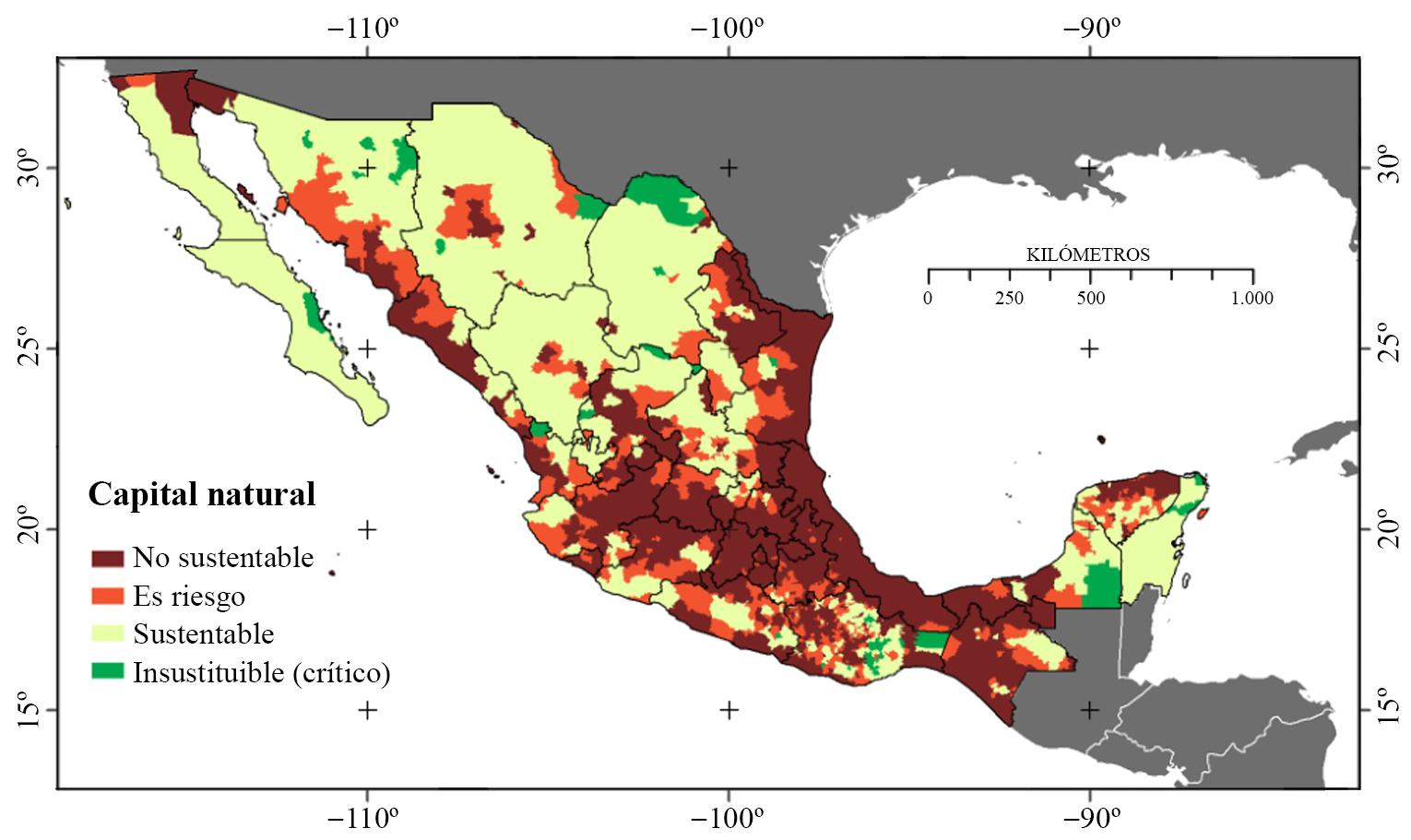 Índice de sustentabilidad de capital natural por municipio para México 